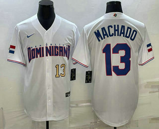Men%27s Dominican Republic Baseball #13 Manny Machado Number 2023 White World Baseball Classic Stitched Jersey